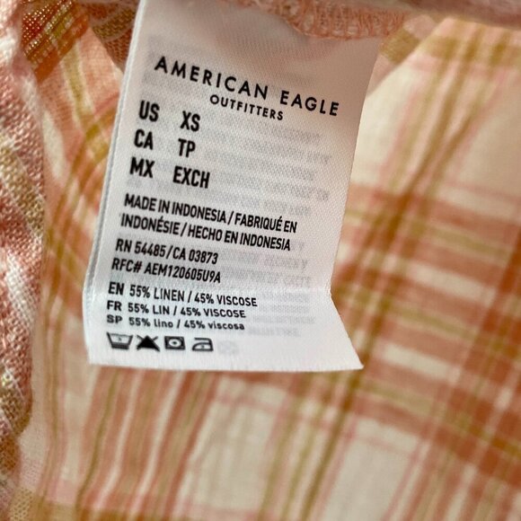 NWOT American Eagle Oversized Linen-Blend Plaid Button Down Shirt Roll Tab XS-1X - Picture 15 of 16